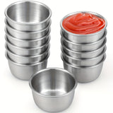 12 piezas de tazones de acero inoxidable para salsa, tazas de condimento mini de 45 ml, platos de condimento reutilizables para uso doméstico y en restaurantes.