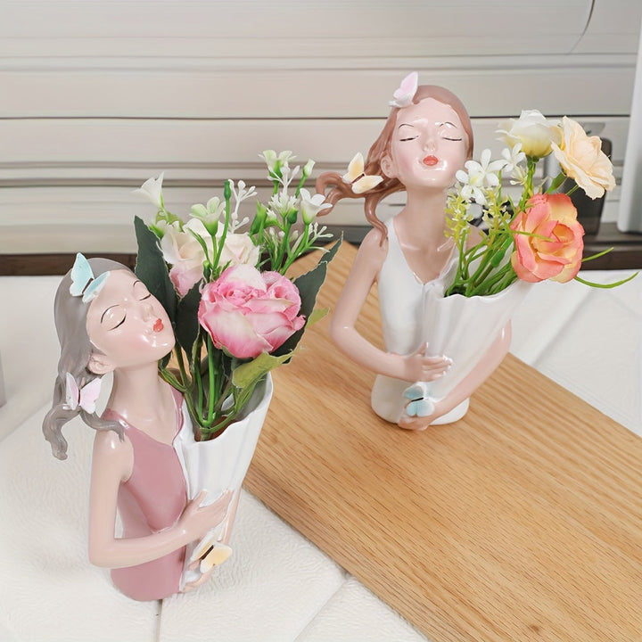 Decoración de Vaso de Chica Mariposa, Estatua de Resina de Estilo Clásico, Tema de Amor, Tamaño Múltiple, Adecuado para Navidad, Halloween, Año Nuevo, Día de San Valentín, Decoración Universal de Fiestas, No Requiere Energía