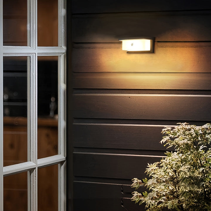 Lámpara LED exterior para pared con sensor de movimiento PIBAOGU, 16W, ABS negro, detección infrarroja para iluminación de porche, balcón y jardín, función de control automático de luz, AC85-265V