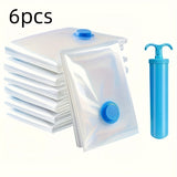 6pcs Bolsas de Almacenamiento al Vacío con 1 Bomba Manual, Bolsa de Viaje de Plástico Portátil para Ropa, Adecuada para Mantas, Ropa de Cama, Ropa, Edredones, Ideal para Suministros del Hogar, Bolsa de Ahorro de Espacio de Almacenamiento Imprescindible