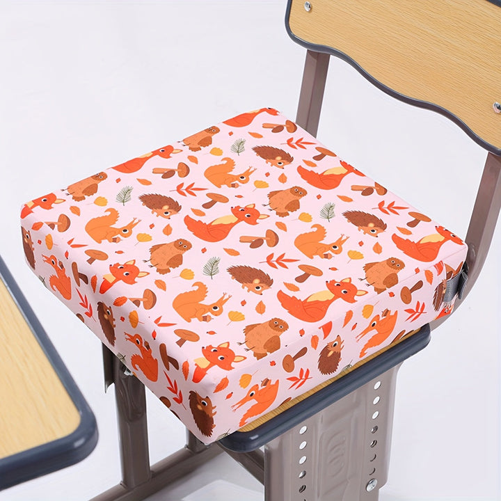 Silla de comedor con aumento de asiento, elemento animal, lavable, con 2 cinturones de seguridad, adecuada para mesa de comedor, escuela, exteriores, oficina, cojín portátil para viajes que aumenta la altura.