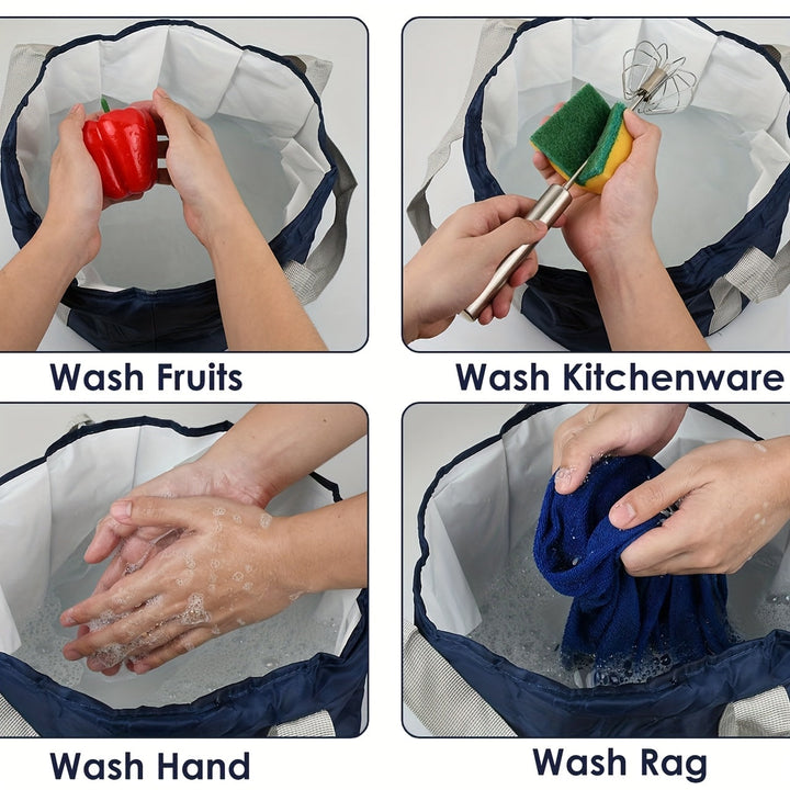 Cubo de baño de pies plegable en azul oscuro - Cubeta de tela de Oxford portátil para alivio calmante, ideal para viajes, camping, pesca y relajación en casa, cubeta de spa para pies al aire libre|Cubeta de relajación|Tela de Oxford duradera