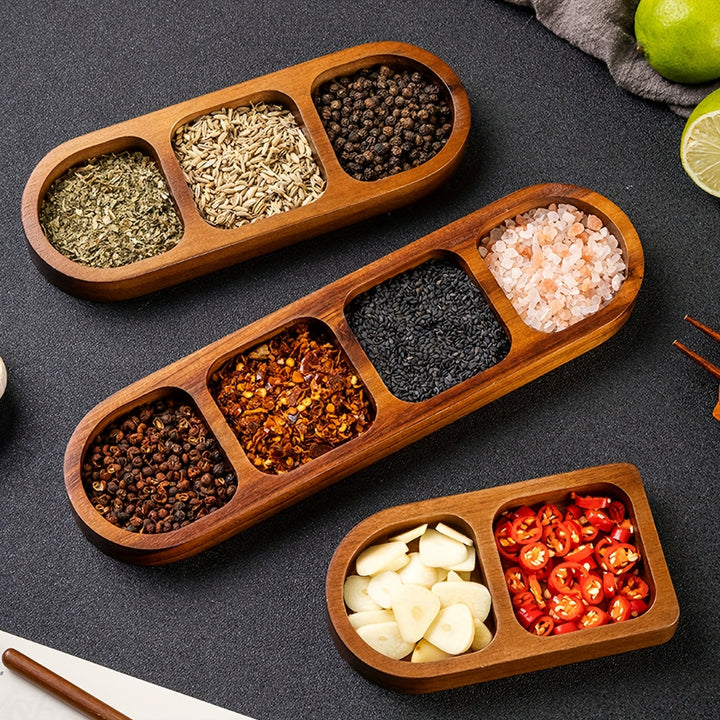1pc Bandeja de madera de 3 compartimentos con tapa - Ideal para especias, salsas y aperitivos - Perfecta para BBQ, pícnic y uso diario, Esenciales para pícnic|Elegante bandeja de madera|Materiales de madera duraderos, Bandejas para servir