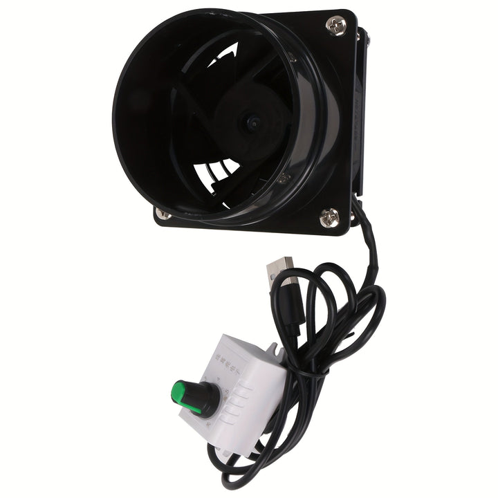 Ventilador de cocina mini de 5V con alimentación USB - Diseño compacto negro con control de velocidad ajustable, construcción metálica duradera para la ventilación de la cocina y el baño, diseño moderno elegante, soporte de montaje resistente