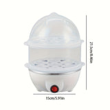 1 pieza de cocinador de huevos eléctrico - Operación de un solo clic, apagado automático, calefacción 3D de doble capa, sin BPA, sin olor, esencial para desayunos saludables, enchufe de EE. UU., 110V, material ABS, dispositivo de cocción de huevos | Elec