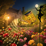 Luces solares para regar hadas - Decoración de jardín al aire libre con luces cascaderas, diseño de tetera solar de metal, perfecto para decoraciones navideñas, luces de jardín para fuera.