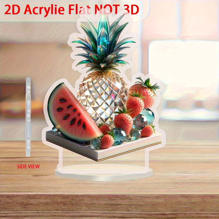 Decoración de Plato de Frutas de Verano en Cristal Plano 2D, Adorno para Escritorio, Señal Acrílica, Adecuado para Exhibición en Casa y Oficina, Artículo Decorativo Multifuncional para Mesa, 11 Regalos Festivos, Plano 2D