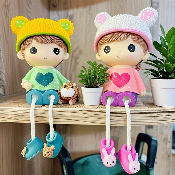 Un par de figuras de dibujos animados creativas y lindas para decoración interior y exterior, ideales para el recibidor, el armario de vinos, la estantería de libros y el mejor regalo de cumpleaños.