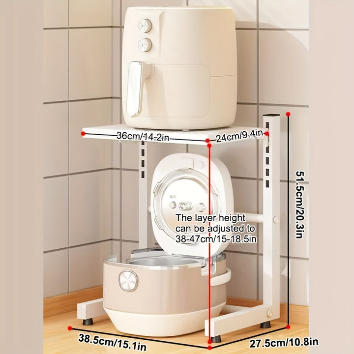 1 estante organizador para freidora de aire, soporte metálico multifuncional para cocina, compatible con arroceras y electrodomésticos pequeños, diseño de niveles para ahorrar espacio, sin tubos metálicos incluidos, solución de almacenamiento para cocina