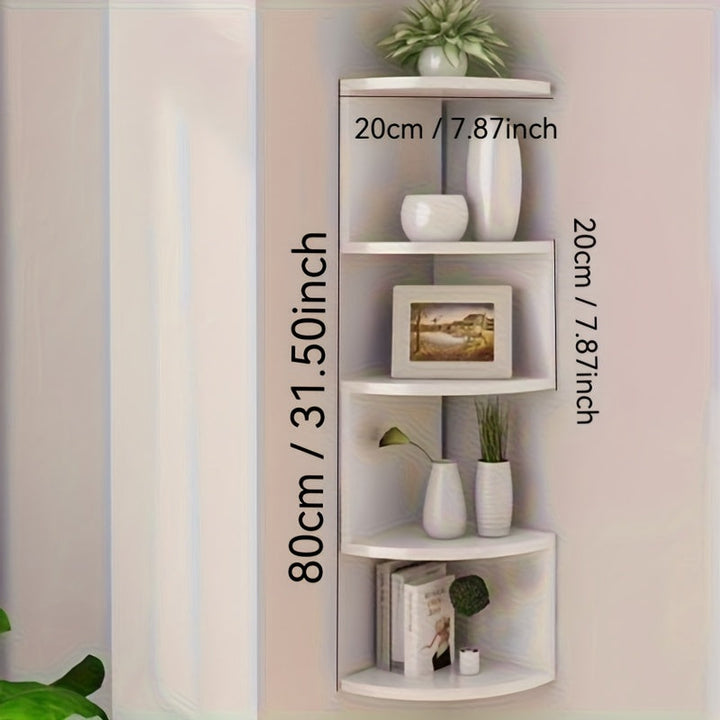 Estante de pared de esquina de 5 niveles, madera compuesta duradera, diseño que ahorra espacio, montaje de pared sin taladro, ideal para uso doméstico y de retail, estantes para pared, exhibición de retail, unidad de estantería de madera, clasificación d