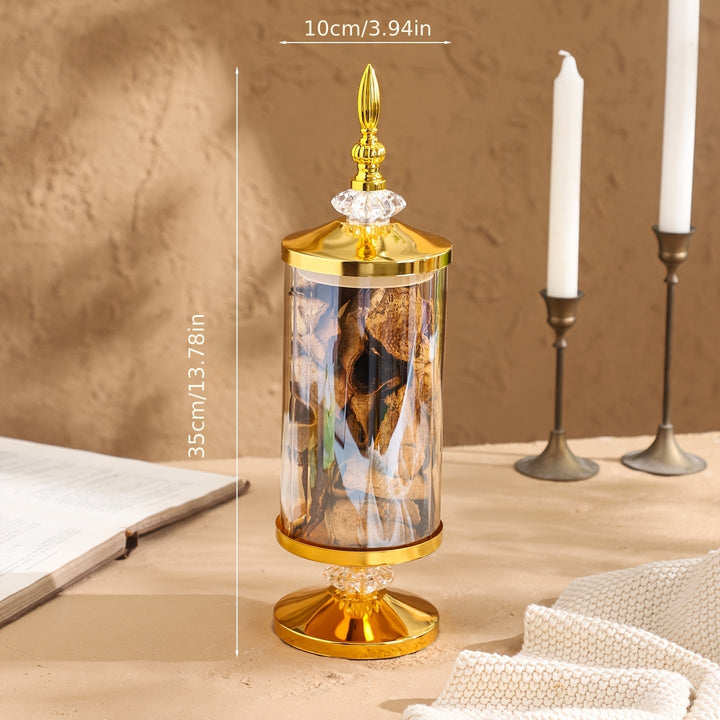 Tarros de Vidrio al Estilo Europeo con Detalles Dorados - Recipientes Herméticos Redondos para Té, Galletas y Especias - Decoración Versátil para Cocina y Sala, Ideal para Bodas y Fiestas