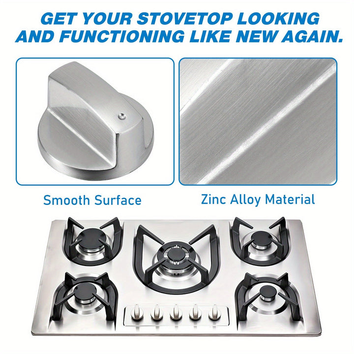 Tiradores de control de estufa de gas metálicos - Acabado cromado elegante, construcción metálica duradera, perfectos para ventiladores de cocina, fogones y estufas de gas LPG, instalación fácil, distribución de calor eficiente, tirador de estufa.