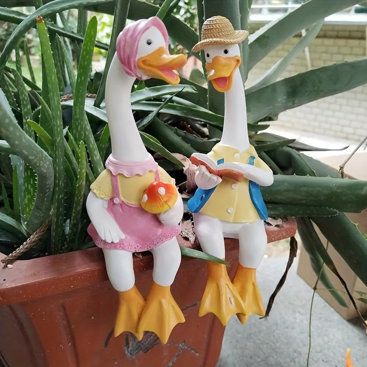 Figuras de pareja de pato de resina - Coleccionables decorativos pintados a mano para varios tipos de habitaciones, decoración versátil para interiores y exteriores, no se necesita electricidad