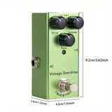Pedal de efectos mini verde dinámico vintage overdrive para guitarra eléctrica, bloque único, práctico