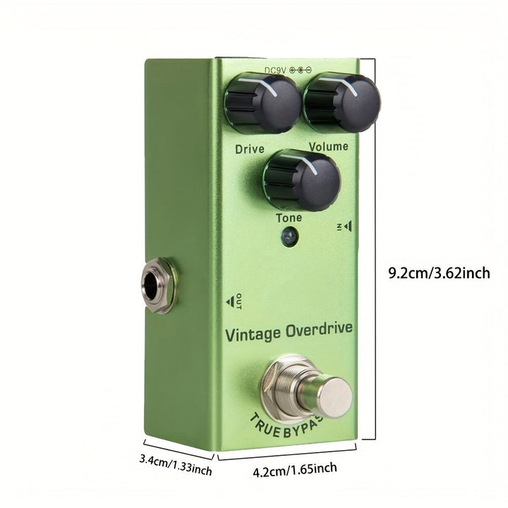 Pedal de efectos mini verde dinámico vintage overdrive para guitarra eléctrica, bloque único, práctico