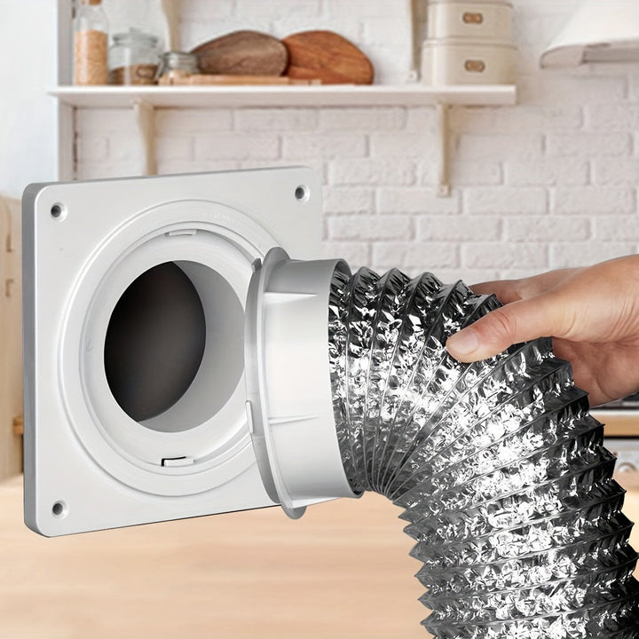 Tuerca de tubo recto de plástico de 4 pulgadas con placa montada en la pared y anillo de sellado, 4 pulgadas de tuerca, 4 pulgadas de manguera de doble capa de aluminio de 2,5 metros - Material PVC, no requiere batería, aislamiento de manguera | Aparienc