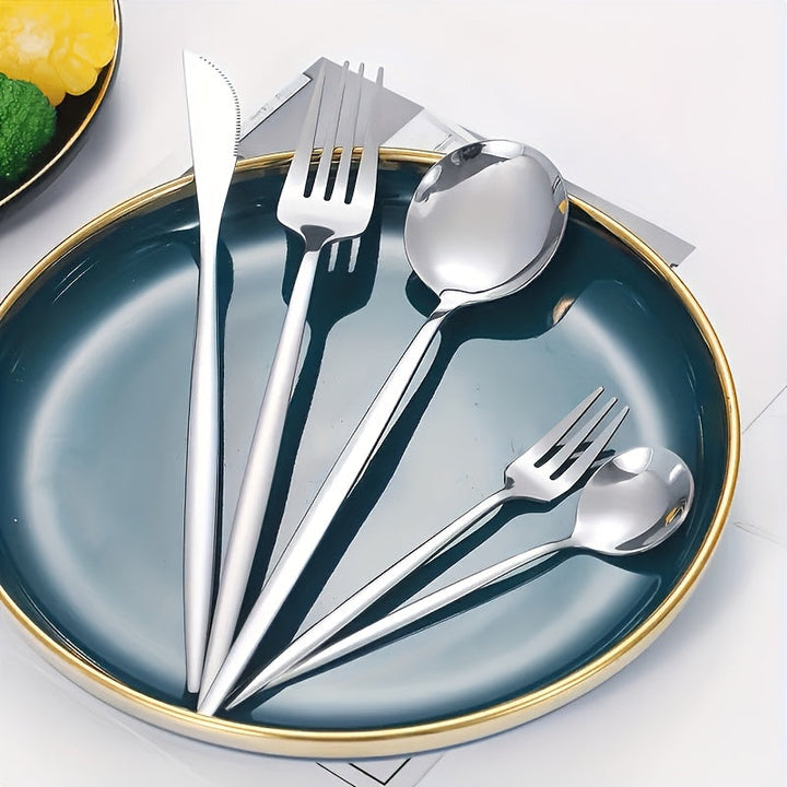 Juego de Cubiertos de Acero Inoxidable de 30 Piezas, Juego de Cuchillo Tenedor Cuchara, Juego de Vajilla, Incluye Juego de Cuchillo Tenedor Cuchara, Apto para Casa, Restaurante, Hotel, Fiesta, Boda, Lavavajillas