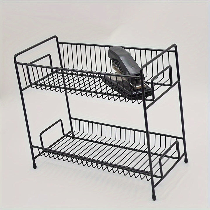 Estante de Almacenamiento de Metal Negro de 2 Niveles - Librero Versátil para Oficina y Estudio, No Requiere Montaje