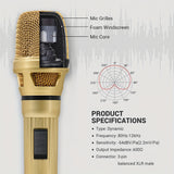 Micrófono negro y dorado Heikuding con cable XLR de 3 metros/9,8 pulgadas - Micrófono dinámico para cantar, karaoke, amplificadores y mezcladores, diseño clip-on, construcción metálica duradera, accesorio para cantar, estilo elegante, audio de alta calid