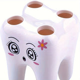 1 Pieza, Soporte Para Cepillo De Dientes Con Forma De Diente De Caricatura, Organizador Independiente De Plástico, Almacenamiento Diario Multiusos Y Estante Para Bolígrafos De Escritorio, Accesorios De Baño