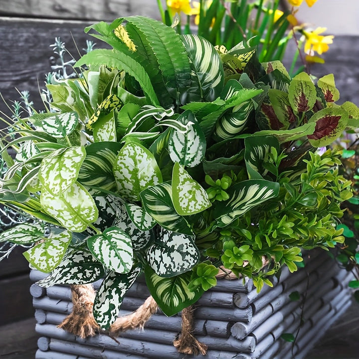 24 plantas artificiales de primavera, decoración para jardín exterior, plantas falsas anti-UV, resistentes, verdes y de plástico, ideales para bodas y diversos eventos