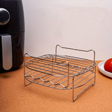 Accesorios multifuncionales para freidora de aire: rejilla de acero inoxidable de doble capa para cocinar al vapor con 1 estante y 4 brochetas para comidas perfectamente cocinadas
