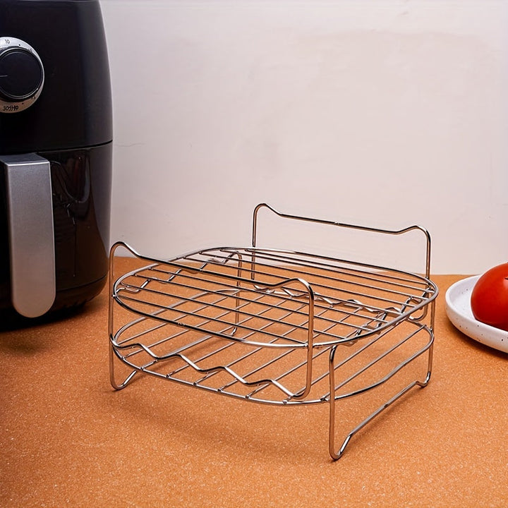 Accesorios multifuncionales para freidora de aire: rejilla de acero inoxidable de doble capa para cocinar al vapor con 1 estante y 4 brochetas para comidas perfectamente cocinadas