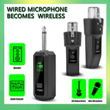 Transmisor de micrófono inalámbrico, micrófono dinámico conectado a un sistema de amplificación y recepción inalámbrico, transmisión de larga distancia de 2,4 GHz, sistema de transmisión y recepción inalámbrico, opciones de un solo/doble, adecuado para m