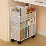 1pc Estante de Almacenamiento Rodante de Malla Metálica Blanca con Ruedas - Ahorra Espacio Debajo del Escritorio, Adecuado para Libros, Suministros y Decoraciones - Diseño Fácil de Mover sin Instalación, Apto para Oficina, Sala de Estar, Baño