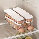 Contenedor de huevos automático de doble capa deslizable para 12-14 huevos, diseño con bisagra, conservador de huevos frescos, material plástico, sin contacto con alimentos, con organizador de huevos para refrigerador que ahorra espacio en la cocina