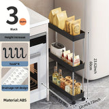 Carrito de almacenamiento rodante delgado de 3 niveles con ruedas, estante estrecho negro con tubos metálicos, organizador vertical para cocina, baño, habitación de lavandería, sala de estar - No se requiere ensamblaje, unidad de almacenamiento móvil | C