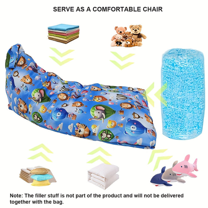 Silla de funda de animal para niños, Almacenamiento de peluches, Poliéster lavable a mano, Bolsa tejida multipropósito con asa resistente y cremallera, Apilable, No necesita electricidad, Ideal para varias habitaciones - Azul