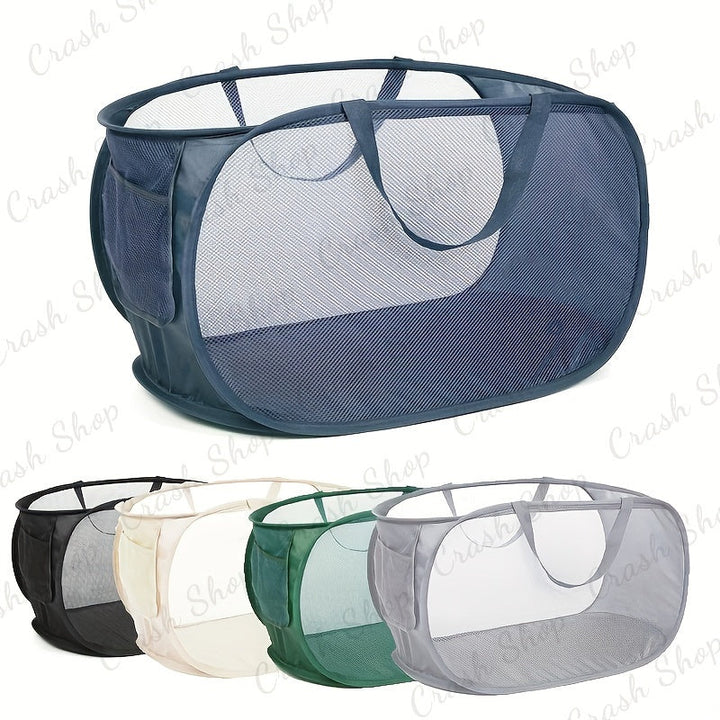 Cestas de ropa plegables duraderas, canasta de ropa de malla con bolsillo lateral, canasta de almacenamiento de ropa plegable con asas de transporte reforzadas para ropa, baño, habitación de niños, dormitorio o viajes