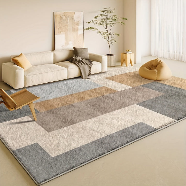 Alfombra de terciopelo, 850 g/m², diseño geométrico estilo crema, para sala de estudio, baño o jardín, encanto natural que crea un ambiente tranquilo y cómodo, lavable a máquina, antideslizante, delgada y suave, para interiores, estilo retro lujoso, idea