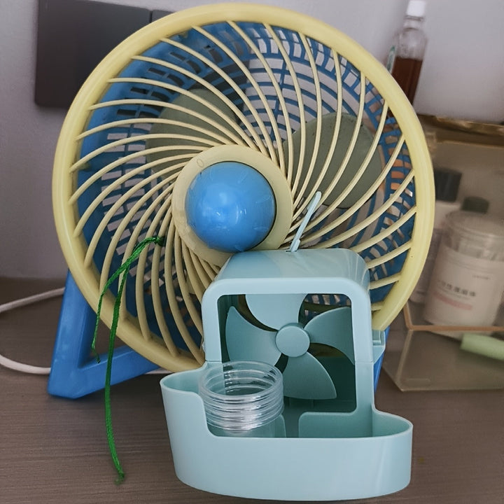 Ventilador Colgante Portátil Refrescante - Enfriamiento Instantáneo sin Electricidad con Cubitos de Hielo y Agua, Diseño Duradero en Plástico para Hogar y Oficina, Azul & Amarillo, Alivio del Calor Veraniego, Diseño de Dos Niveles, Funcionamiento No Eléc