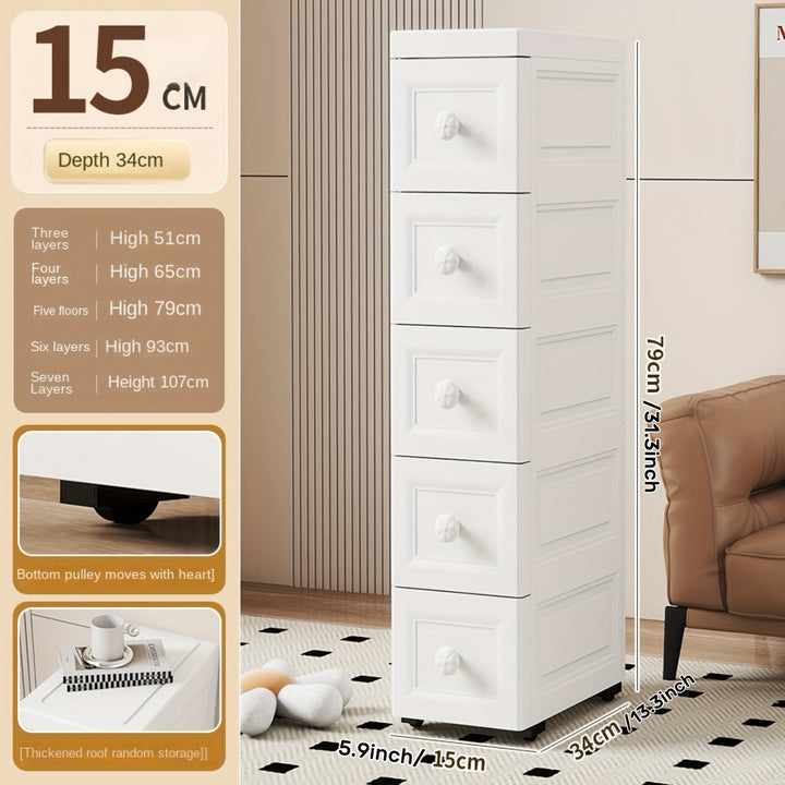 Armario de Almacenamiento Plástico de 5 Niveles y 5 Cajones con Ruedas, Ancho 15/25 cm, Diseño Ahorra Espacio para Oficina o Sala de Estar, Caja Impermeable sobre Rodillos, Fácil Uso, Armarios Portátiles