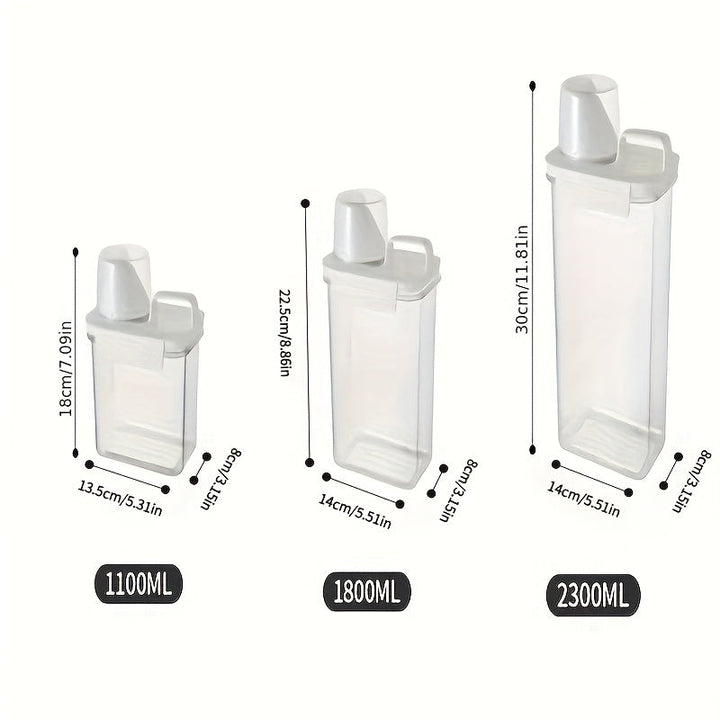 Dispensador de Detergente para Ropa Hermético Clásico con Almacenamiento Transparente para Polvo - Plástico Duradero, Múltiples Tamaños (1.1L/1.8L/2.3L), Contenedores de Almacenamiento para la Organización del Hogar
