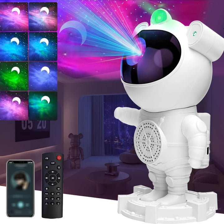 1 Proyector de Galaxia Astronauta con Luz Nocturna LED, Lámpara de Nebulosa y Altavoz Inalámbrico - Carga USB, Ajuste de Brillo Remoto, Tiempo de Sueño con Ruido Blanco, Ideal para Sala de Juegos, Decoración de Cine en Casa, Fiestas Temáticas de Hallowee