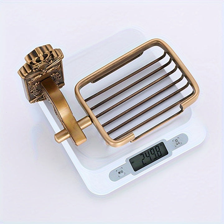 Porta jabón vintage - Soporte de baño antiguo con base antideslizante, bandeja dorada elegante para ducha o tocador - Organizador decorativo fácil de limpiar (construcción en aluminio), bandejita para tocador