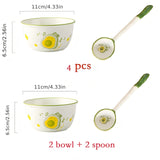 Juego de 4 o 6 tazones de arroz de cerámica con caritas sonrientes y cucharas, diseño divertido en blanco y negro, apto para microondas, ideal para desayunos o snacks, set de desayuno|Diseño juguetón|Tazón para microondas