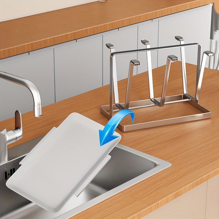 Soporte para botella de agua de acero inoxidable de 6 ranuras con bandeja de goteo - Diseño moderno y elegante para el hogar y la oficina, sistema fácil de beber y fácil de limpiar, organizador minimalista para el baño