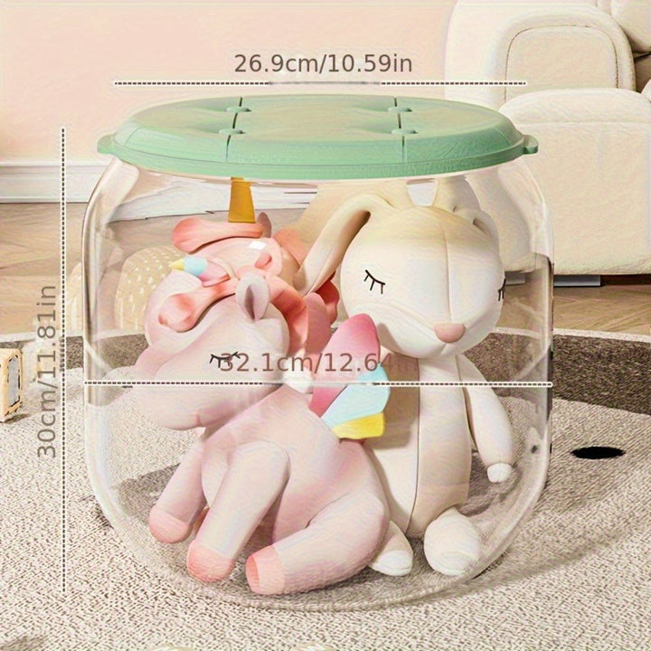 Organizador de Juguetes de Peluche con Cubo y Taburete Sentado, Transparente - 1/2 piezas