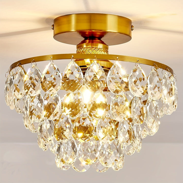 1 Lámpara de Techo Semi-Encajada Moderna con Colgante de Cristal E26 para Granja, Pasillo Dormitorio Baño Armario Entrada Dorado, , Plateado, Cepillado en Oro