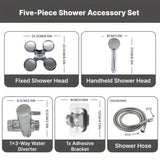 1 ducha de lujo, línea de cintura, cabezal de lluvia de alta presión y juego 2 en 1 portátil. Manguera extra larga, divisor de 3 vías y soporte adhesivo para ducha, accesorios de baño completo, set de ducha