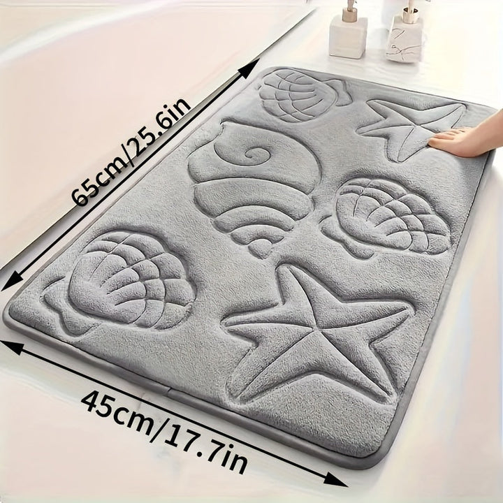 Alfombra de Baño Ultra-Suave con Estampado de Estrella de Mar y Concha - Esponja de Alta Densidad 25D, Súper Absorbente y Antideslizante, Perfecta para Bañeras, Duchas y Decoración del Hogar, Accesorios de Baño, Estampado de Alta Frecuencia, Alfombra de