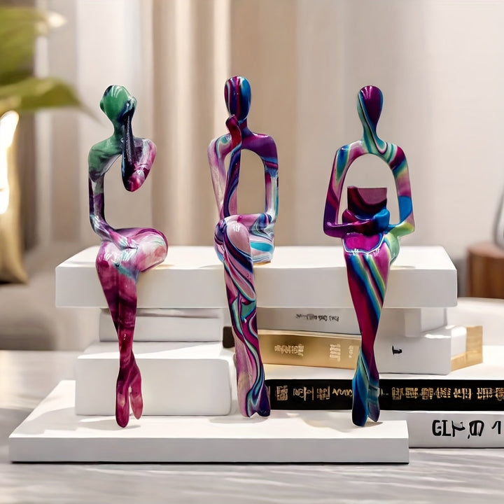 Juego de 3 Figuras de Pensadores Abstractos - Esculturas de Resina para Decoración de Hogar y Oficina, Perfectas para Estantería, Sala de Estar o Entrada