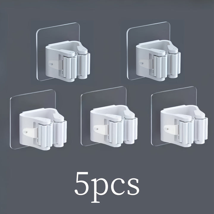 Juego de 4/5 Ganchos para Fregona, Soporte Sin Taladro con Pegamento Fuerte, Organizador Montado en la Pared para Escobas y Trapeadores, Gancho Utilitario para Almacenamiento de Herramientas Domésticas