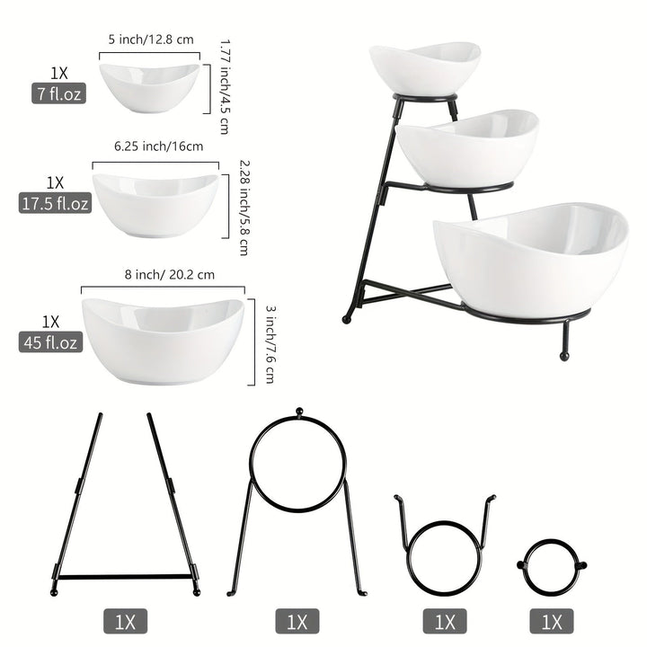 Juego de platos ovalados de 3 niveles para servir, ideal para fiestas, incluye platos para postres, entradas, dulces y vegetales, color blanco