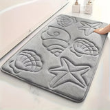 Alfombra de Baño Ultra-Suave con Estampado de Estrella de Mar y Concha - Esponja de Alta Densidad 25D, Súper Absorbente y Antideslizante, Perfecta para Bañeras, Duchas y Decoración del Hogar, Accesorios de Baño, Estampado de Alta Frecuencia, Alfombra de