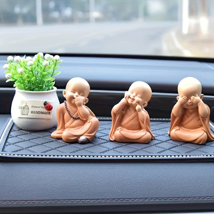 Juego de Tres Figuras Zen de Monjes en Resina, Ideal para Decoración de Escritorio o Sala de Té. Pequeña Estatuilla Budista Retro Creativa, Perfecta también para Acuarios y Micro Paisajes